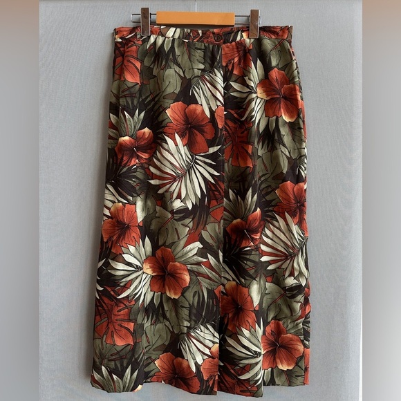 Vintage Pierre Cardin Femme Tropical Floral Faux Wrap Midi Skirt Made in Canada - Picture 1 of 8